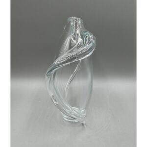 1981 Thomas Buechner Vase Very Light Aqua Clear w/Ribs Vitrix Art Glass Vintage